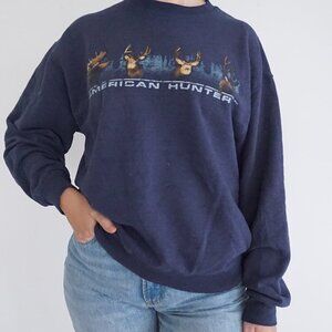 Vintage American Hunter Navy Deer Graphic Sweatshirt Cabincore Outdoors M